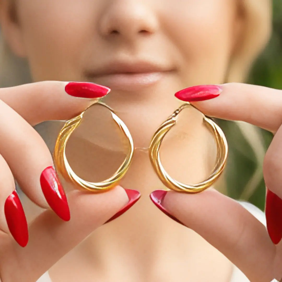 18K Gold Filled Thick Twisted Hoop Earrings – Chunky Ribbed Medium Gold Hoops for Women